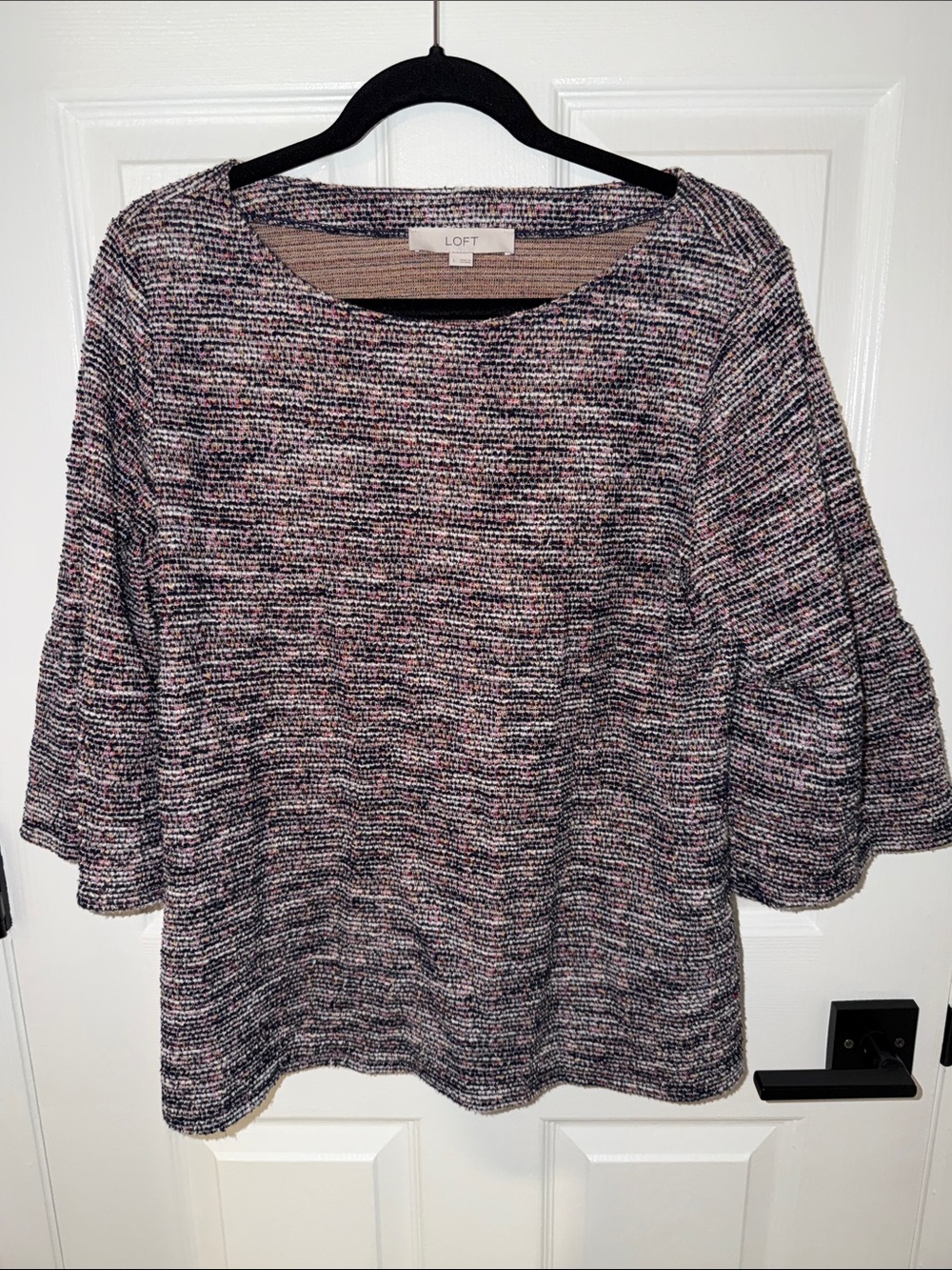 LOFT Multicolor Knit Bell-Sleeve Sweater Top - Pink and Black